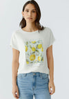 Oui Lemon Print with Rhinestone Detail T-Shirt, White