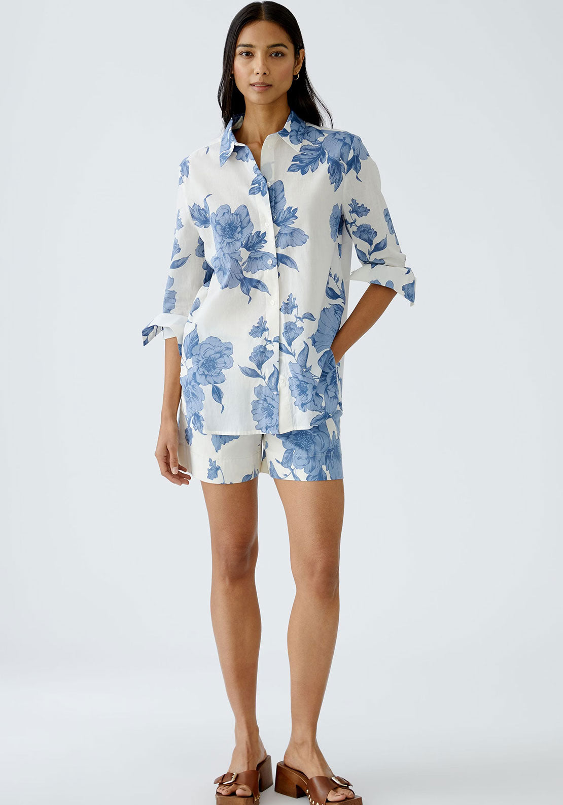 Oui Floral Print Shorts, Blue