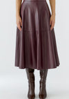Oui Faux Leather Aline Midi Skirt, Berry Wine