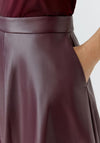 Oui Faux Leather Aline Midi Skirt, Berry Wine