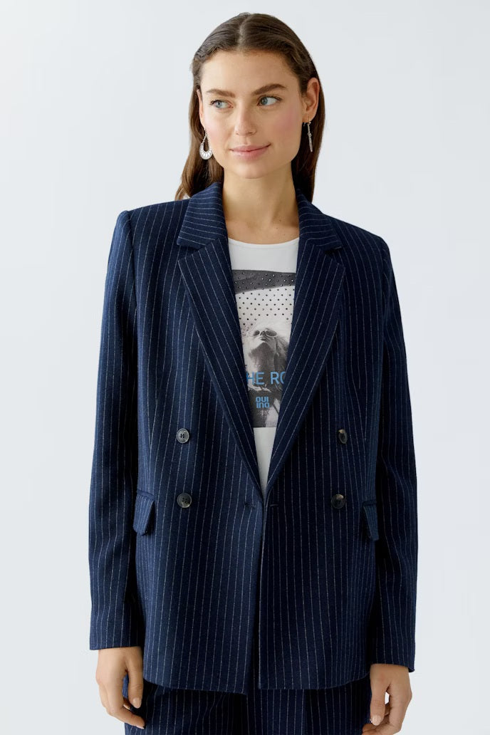 Oui Pinstripe Double Breasted Blazer, Navy