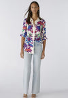 Oui Vibrant Floral Jersey Blouse, White Violet