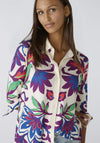 Oui Vibrant Floral Jersey Blouse, White Violet