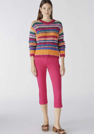 Oui Slim Fit Mid Waist Capri Trousers, Pink