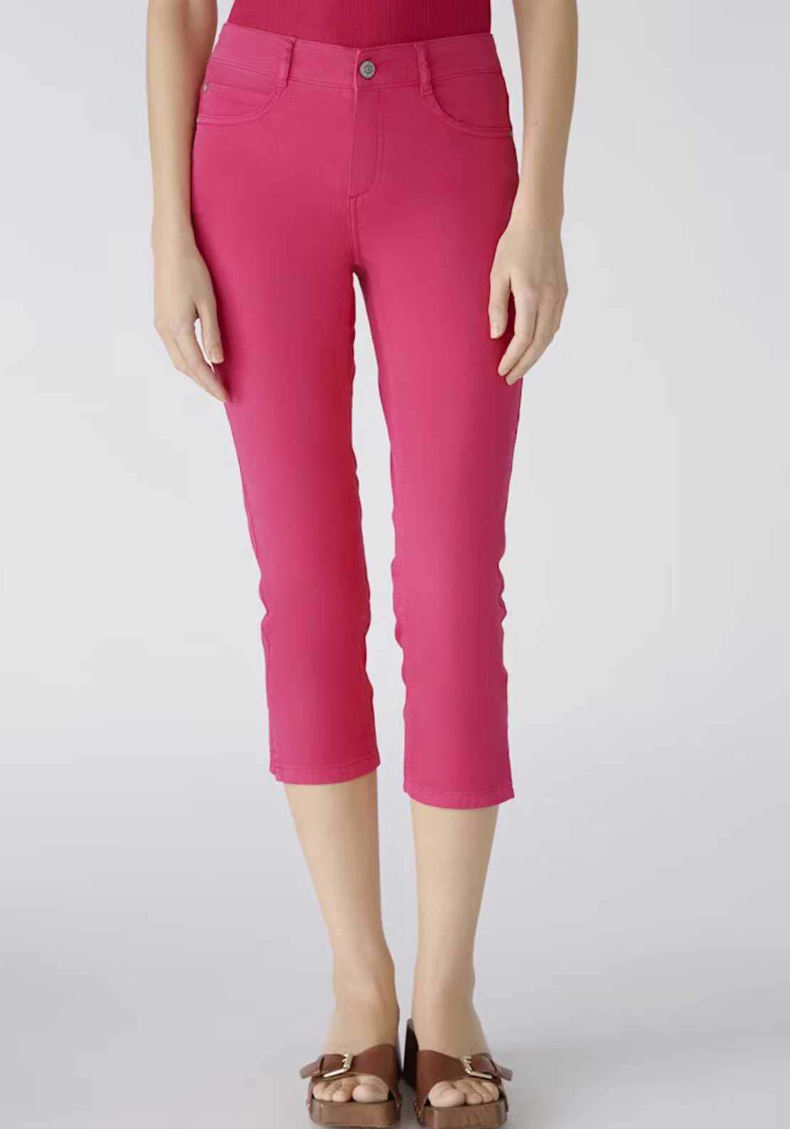 Oui Slim Fit Mid Waist Capri Trousers, Pink