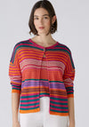 Oui Linen Striped Cardigan, Pink