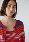 Oui Linen Striped Cardigan, Pink