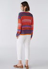Oui Linen Striped Cardigan, Pink