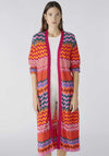 Oui Chevron Striped Open Knit Cardigan, Pink & Orange