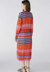 Oui Chevron Striped Open Knit Cardigan, Pink & Orange