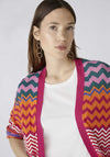Oui Chevron Striped Open Knit Cardigan, Pink & Orange