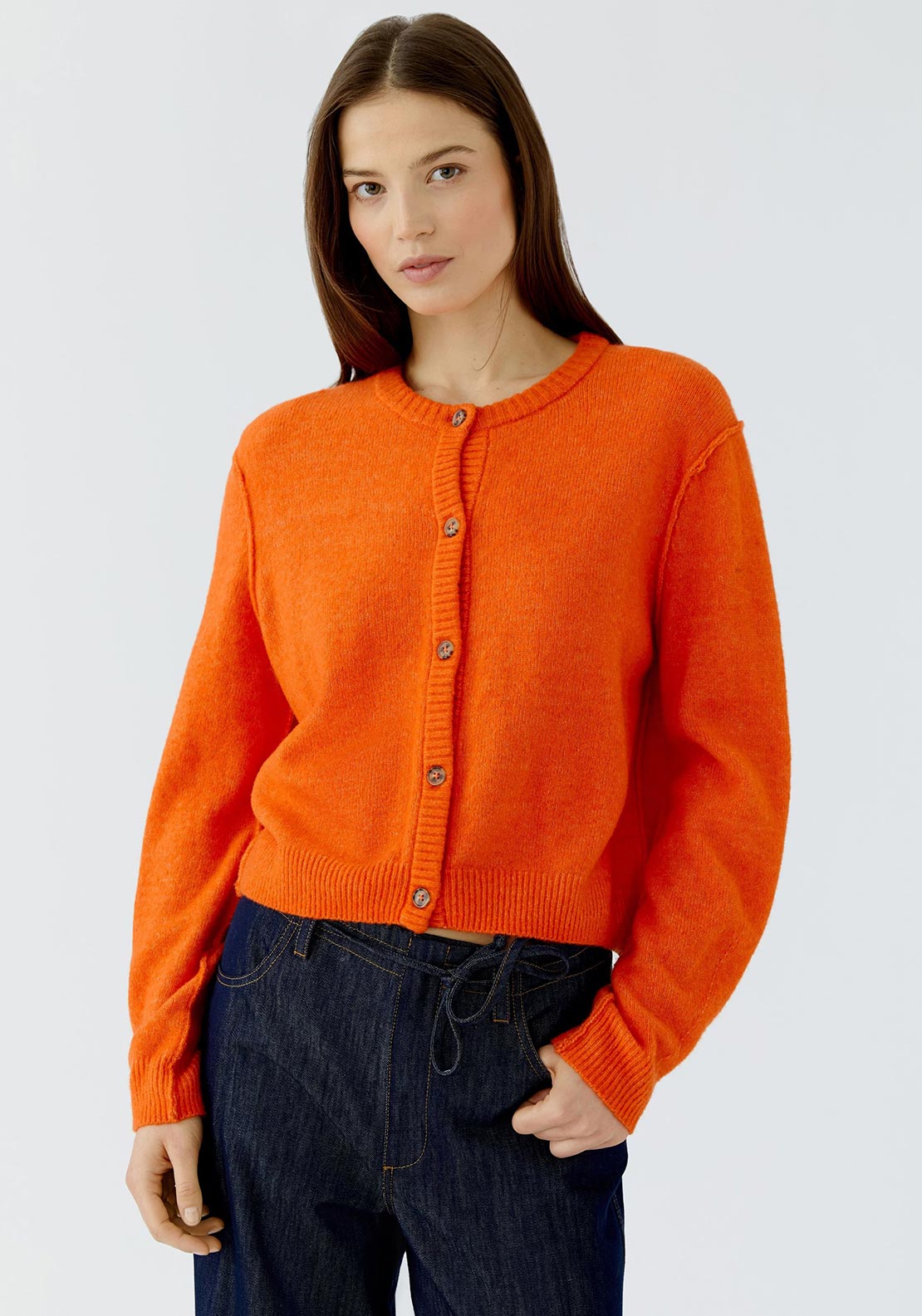Oui Wool Blend Knit Cardigan, Orange