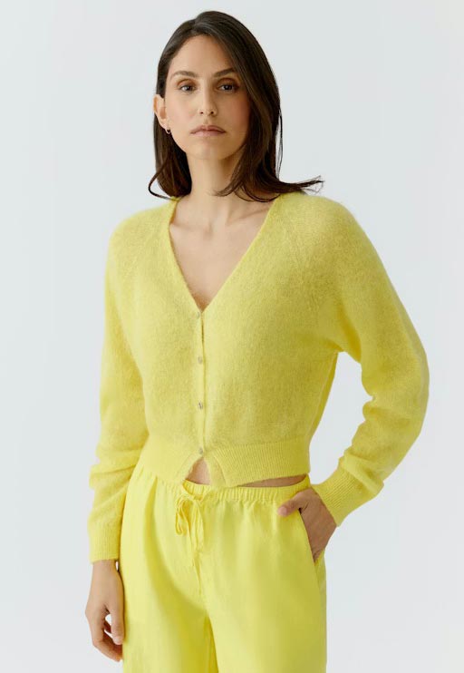 Oui Knitted Button-Down Cardigan, Yellow