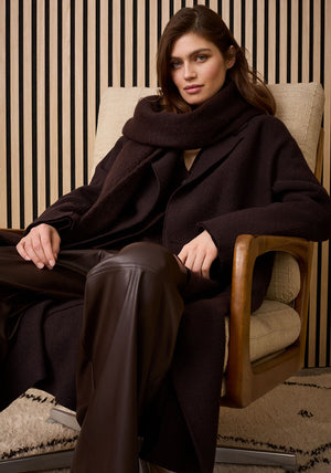 Oui Wool Classic Long Coat, Brown