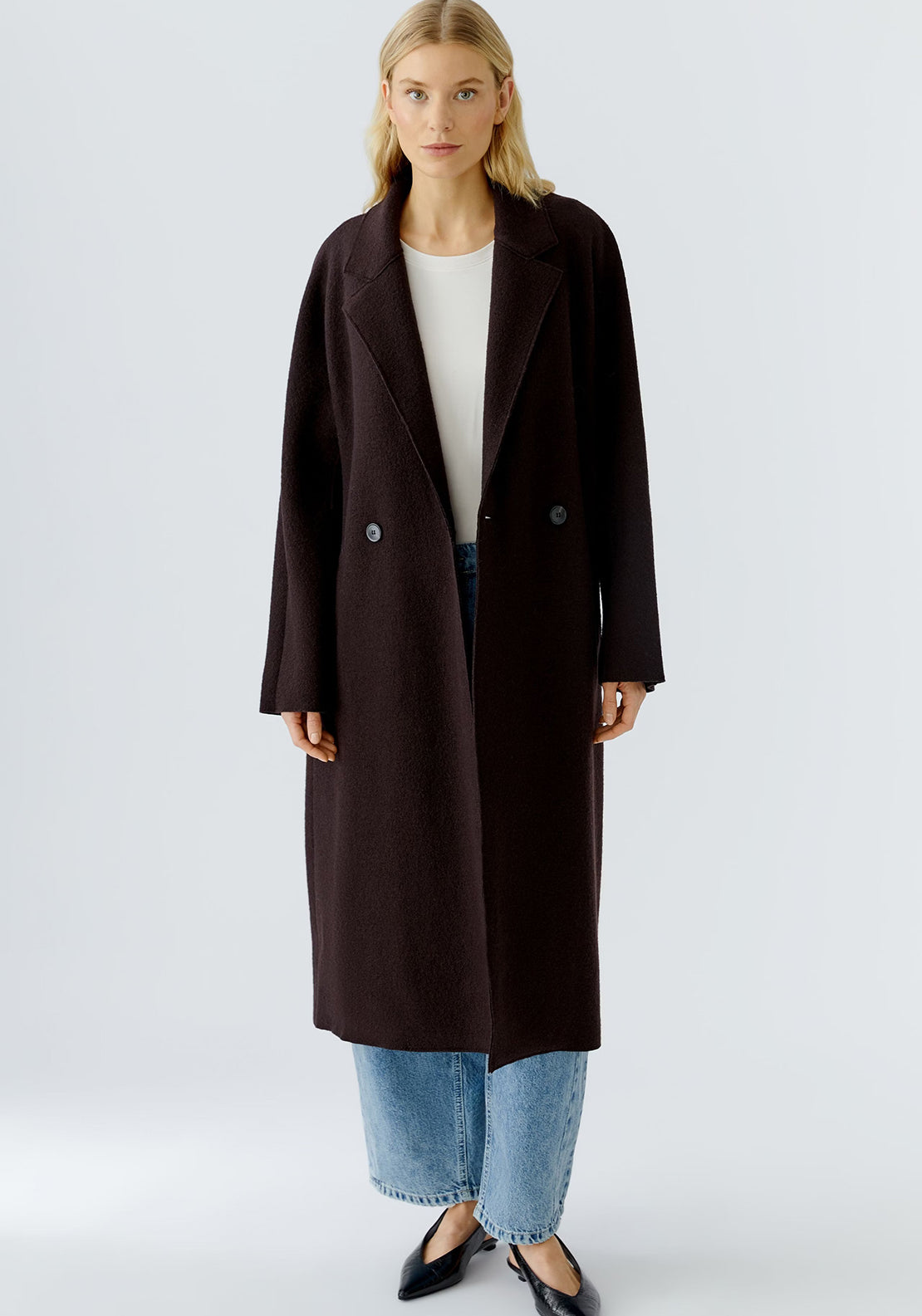 Oui Wool Classic Long Coat, Brown