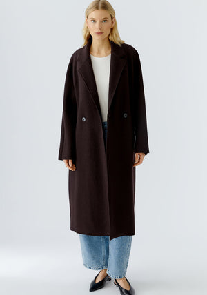 Oui Wool Classic Long Coat, Brown