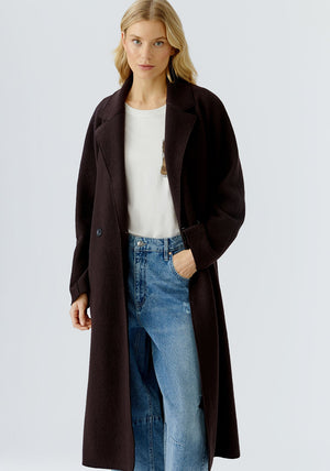 Oui Wool Classic Long Coat, Brown