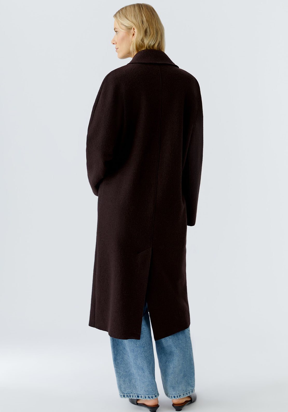 Oui Wool Classic Long Coat, Brown