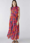 Oui Floral Print Chiffon Maxi Dress, Pink & Orange