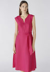Oui Linen Cotton Fit and Flare Midi Dress, Pink