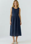 Oui Sleeveless Cotton Linen Mix Midi Dress, Navy