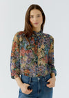 Oui Mesh Floral with Neck Detail Top, Multi Coloured