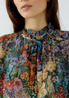 Oui Mesh Floral with Neck Detail Top, Multi Coloured