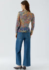 Oui Mesh Floral with Neck Detail Top, Multi Coloured