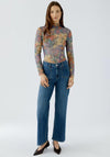 Oui Mesh Floral with Neck Detail Top, Multi Coloured