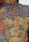Oui Mesh Floral with Neck Detail Top, Multi Coloured
