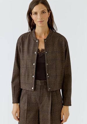 Oui Check Bomber Jacket, Brown
