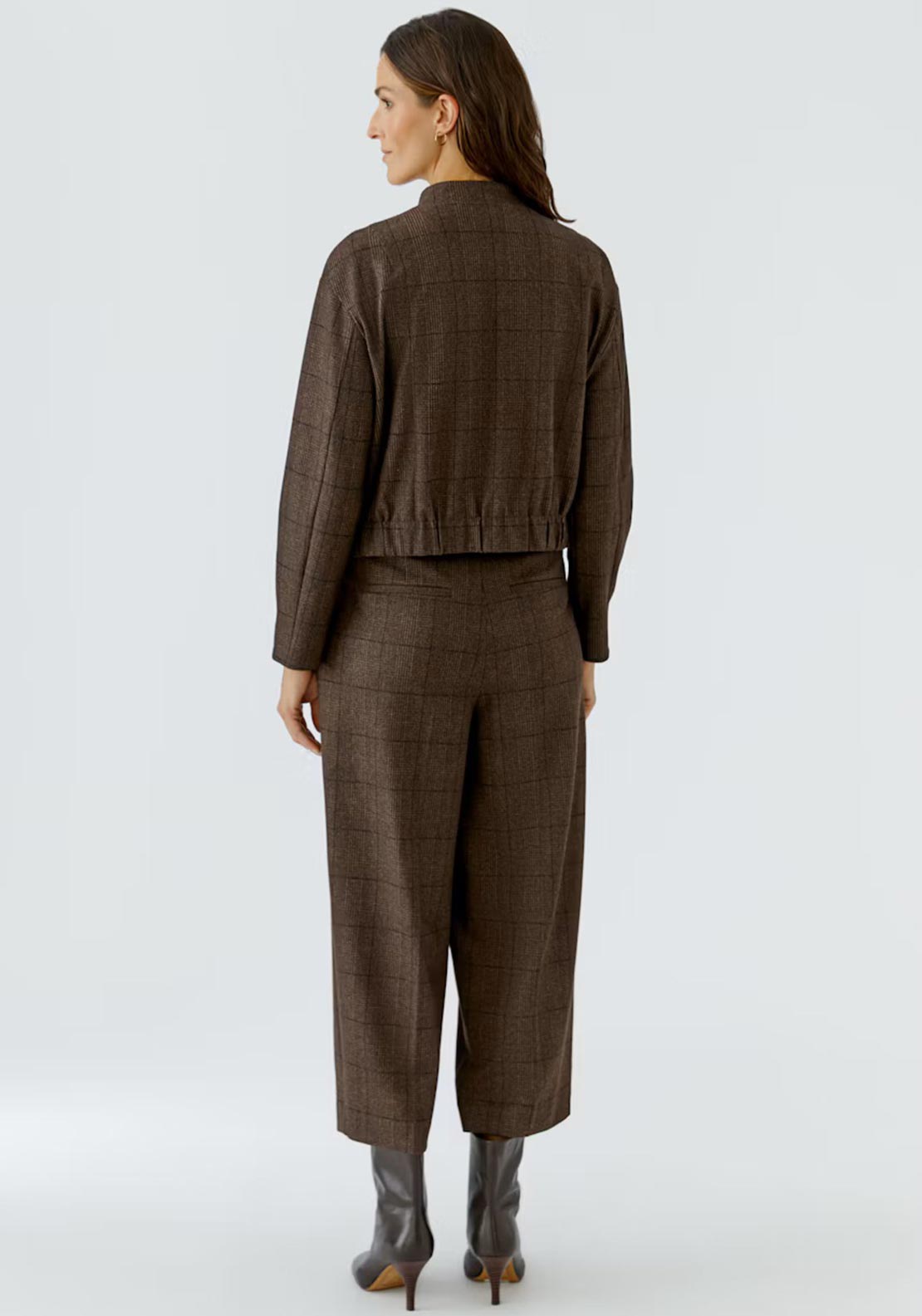 Oui Check Bomber Jacket, Brown