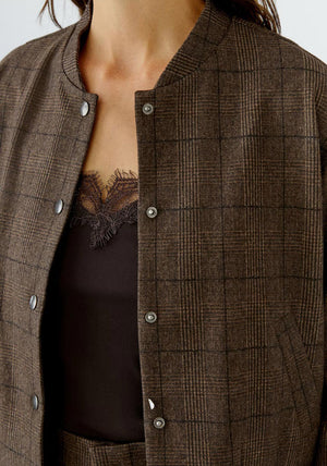 Oui Check Bomber Jacket, Brown