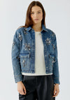 Oui Sequin Floral Denim Jacket, Blue