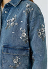 Oui Sequin Floral Denim Jacket, Blue
