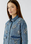 Oui Sequin Floral Denim Jacket, Blue