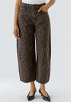 Oui Leopard Balloon Fit Cropped Jeans, Brown