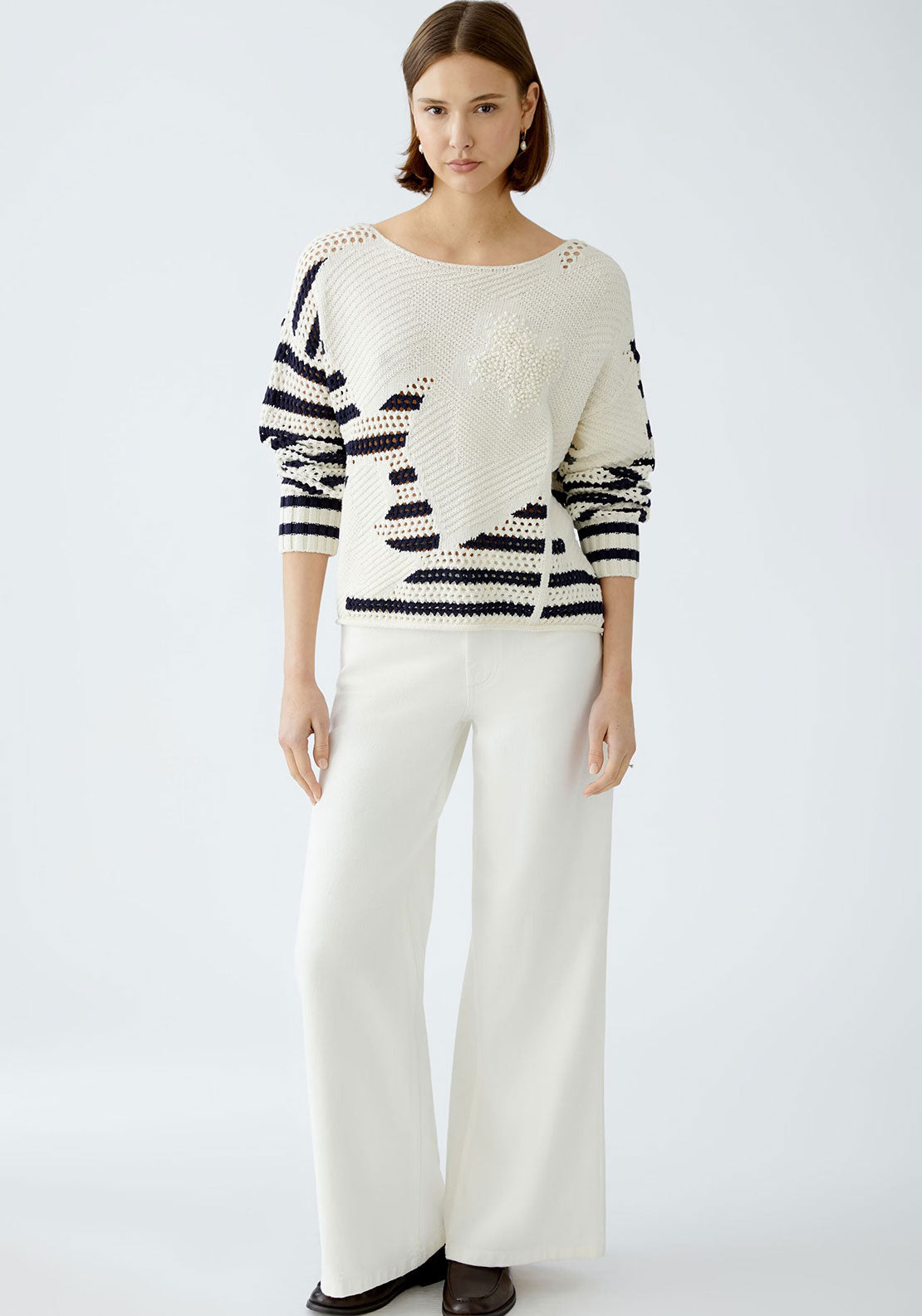 Oui High Rise Wide Leg Jeans, White