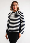 Oui Striped Zip Trim Knit Jumper, Navy & Cream