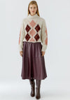 Oui Argyle Embroidered Roll Neck Jumper, Stone Beige