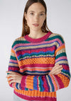 Oui Striped Cotton Knit Jumper, Pink & Orange