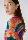 Oui Striped Cotton Knit Jumper, Pink & Orange