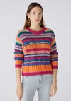 Oui Striped Cotton Knit Jumper, Pink & Orange
