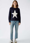 Oui Star Knit Cotton Blend Jumper, Navy