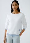 Oui Leeza Striped Trim Knit Jumper, White & Blue