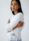 Oui Leeza Striped Trim Knit Jumper, White & Blue