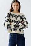 OUI Zigzag Fringe Pullover, White