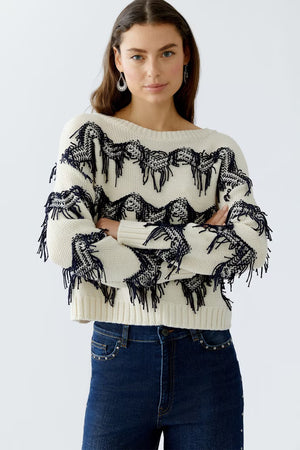 OUI Zigzag Fringe Pullover, White