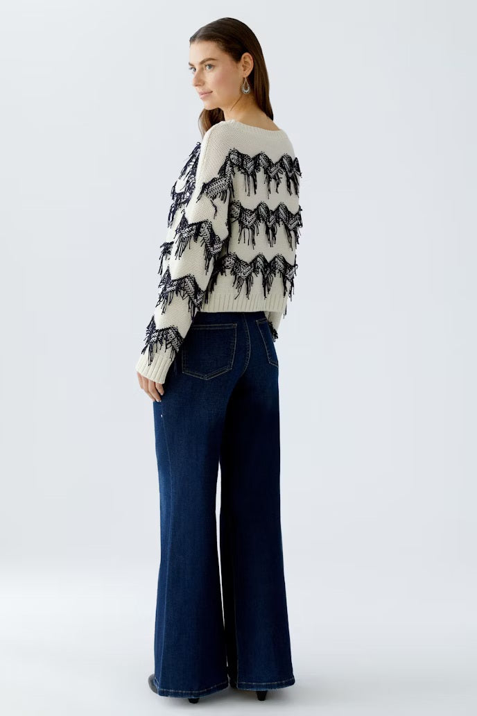 OUI Zigzag Fringe Pullover, White