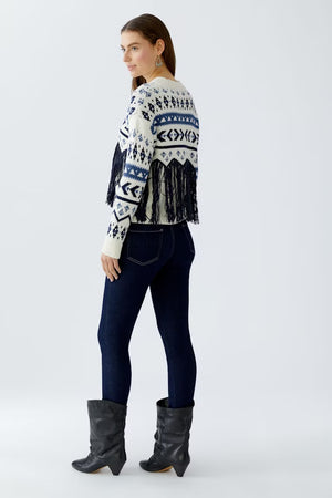 OUI Zigzag Jagged Fringe Pullover, White